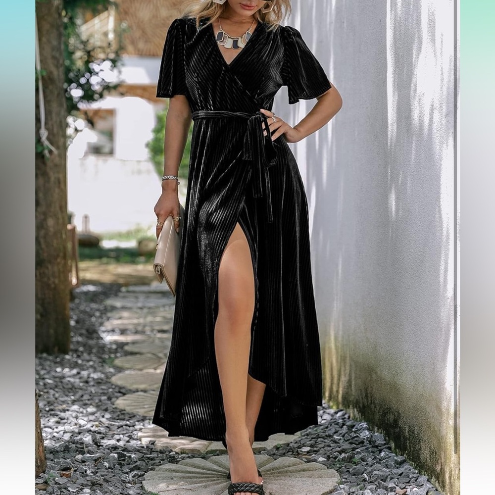 Elegant Black Velvet Wrap Dress